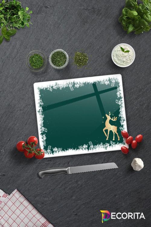 Cam Kesme Tahtası - Cam Kesme Tablası | Yeni Yıl Kar Çerçeveli | 29cm x 34cm
