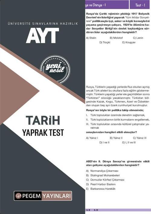AYT Tarih Yaprak Test