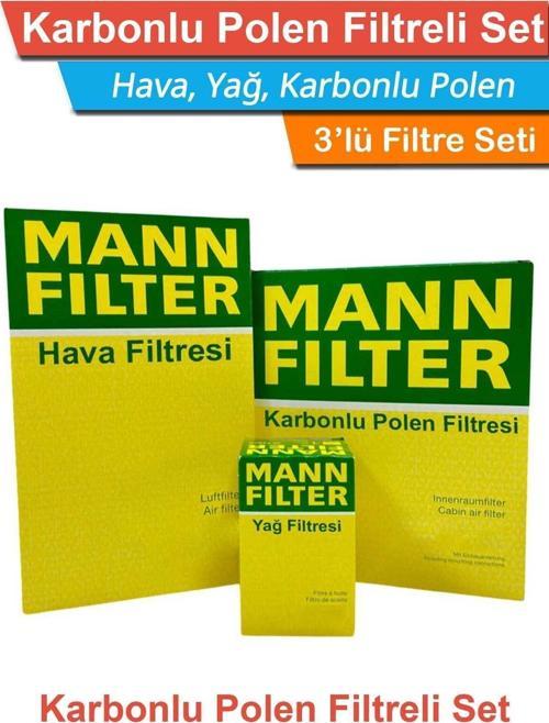 MANN-FILTER Skoda Fabia 1.2 Tsi Uyumlu Benzinli Fitre Bakım Seti 2015-2017 3'Lü Karbonlu