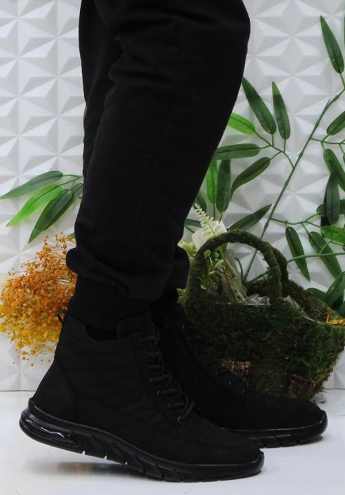 230 Siyah Frm Men Lastik Bağçıklı Kauçuk Taban Hakiki Deri Erkek Bot