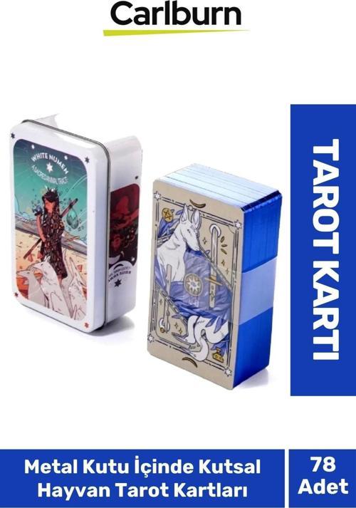 Beyaz Numen Tarot Teneke Metal Kutu İçinde Kutsal Hayvan PDF Kılavuzu Kitap Divination Kader 78 Adet