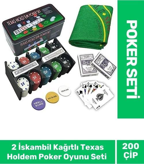 Profesyonel Blackjack 200 Poker Çipli 2 İskambil Kağıtlı Texas Holdem Casino Metal Poker Oyunu Seti
