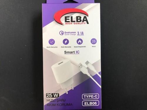 ELB06-USB-25WTypc  Beyaz Usb 25W Şarj Kafa +1Mt Usb Type-c Kablo QC4.0 (Akım Koruma-Hızlı Şarj)
