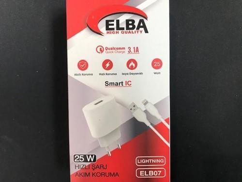 ELB07-USB-25WIOS Beyaz 25W Usb Ev Şarj Kafa+ Usb 1mt Lightning Kablo QC4.0 Hızlı Şarj