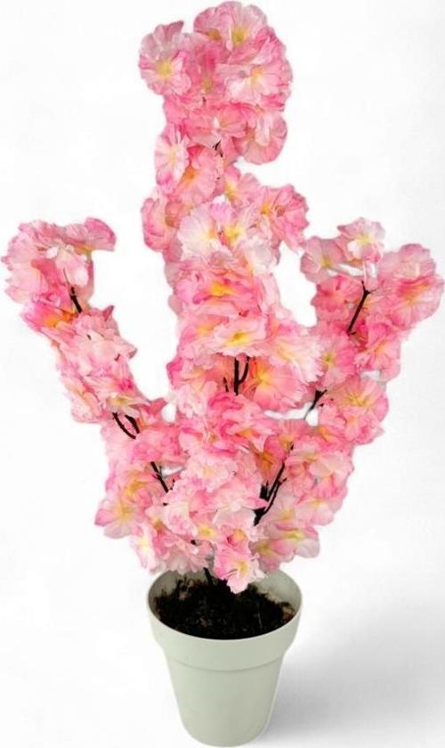 Yapay Ağaç Bahardalı Ağacı Pembe Japon Kiraz Çiçeği Sakura Çiçeği 70 cm Beyaz Plastik Saksılı