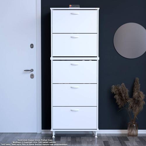 VARBİ UMAY' 2 Li Antre Hol 52 x193x 25, 5 cm’ lik 5 Düşer Kapak 10 Göz Raflı Ayakkabılık