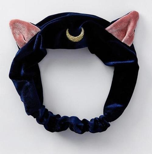 Sailor Moon Kedi Kulaklı Lacivert Saç Bandı Bandana Makyaj Bandı Yüz Yıkama Elastik Kadife Saç Aksesuarları Lacivert