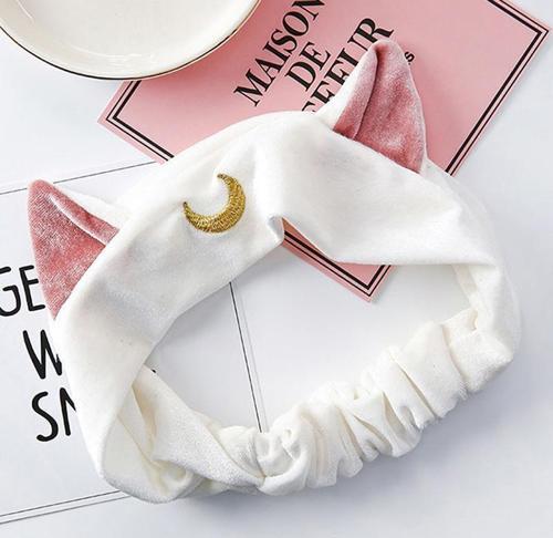 Sailor Moon Kedi Kulaklı Saç Bandı Bandana Makyaj Bandı Yüz Yıkama Elastik Kadife Saç