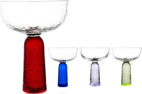 Renkli Ayaklı Dövülü 4Lü Kup Bardak 270Ml