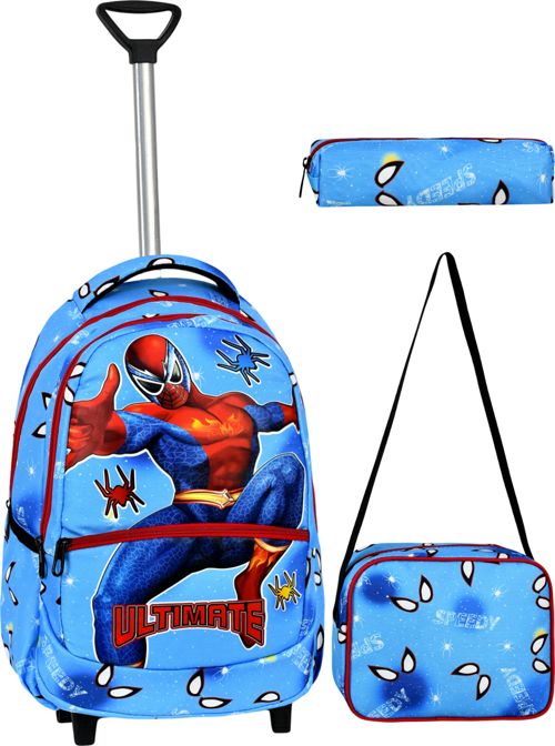 Çekçekli 3'lü Okul Seti, Örümcek Adam Desenli İlkokul Çantası + Beslenme Çantası + Kalemlik