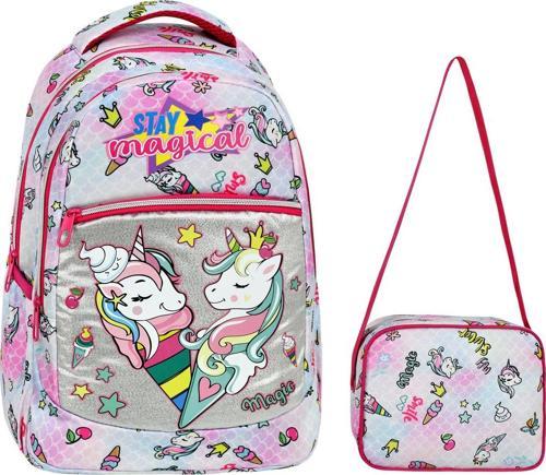 Mavi Unicorn Desenli İlkokul Çantası + Beslenme Çantası