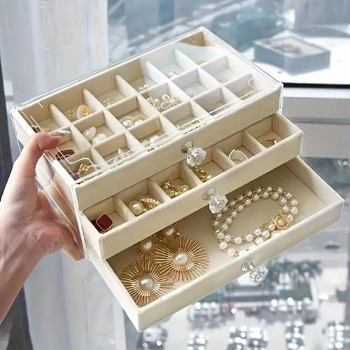 Modern 3 Çekmeceli Takı Bijuteri Mücevher Kutusu Organizer Düzenleyici Beyaz 13 X 23 X 10 Cm