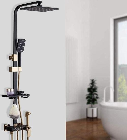 Mat Siyah Duş Seti Robot Yağmurlama Tepe Duş Seti 30x30cm Büyük Tepe Duş Başlığı 4 Yollu Banyo Seti