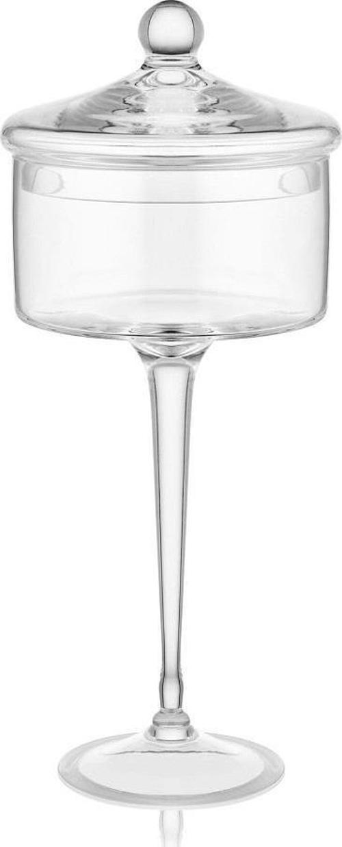 Alegra Glass Cam Ayaklı Kapaklı Love Kurabiyelik 17x43 cm