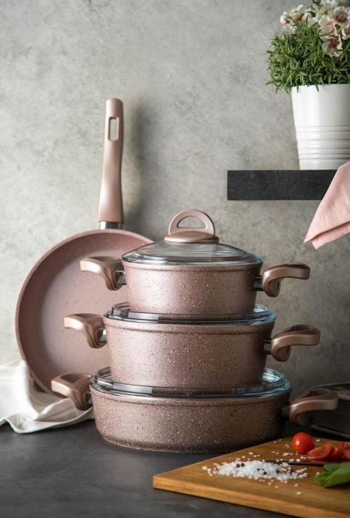 Premium Granit 7 Parça Tencere Seti Golden Pink