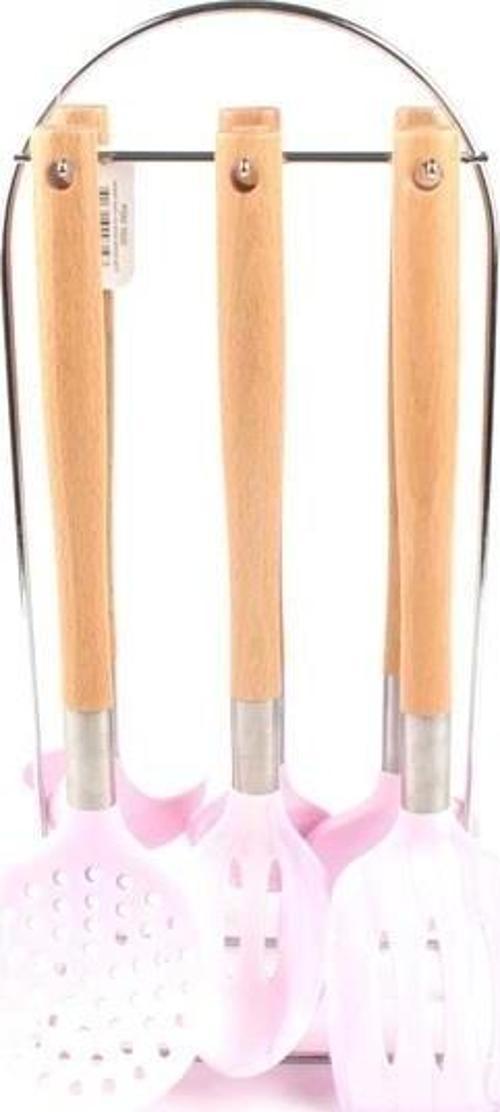 7 Parça Bambu Saplı Silikon Servis Seti Pembe PNG-1780