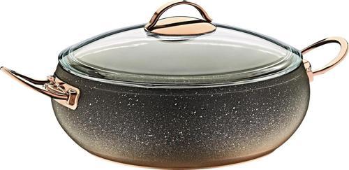 Granit 30x8 cm Pilav Küre Tencere Cam Kapaklı Bakır 3341BKR