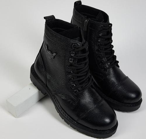 Erkek Siyah Rahat Kalıp Hakiki Deri Bağcıklı ve Fermuarlı Bot