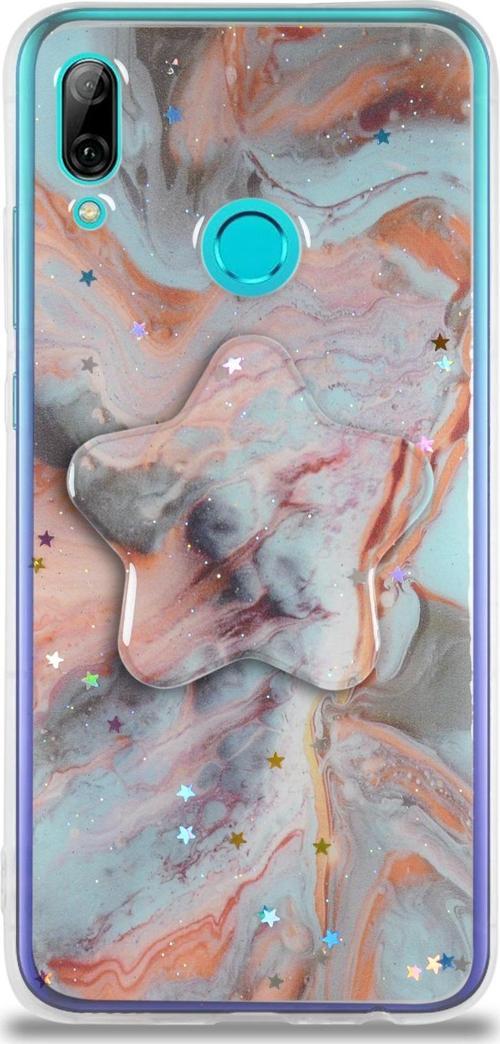 Huawei P Smart 2019 Kapak Mermer Desenli Pop Socketli Silikon Kılıf - Mercan