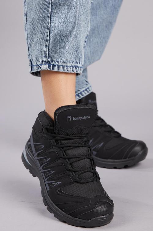 Unisex Siyah Rahat Kalıp Bağcıklı Trekking Bot