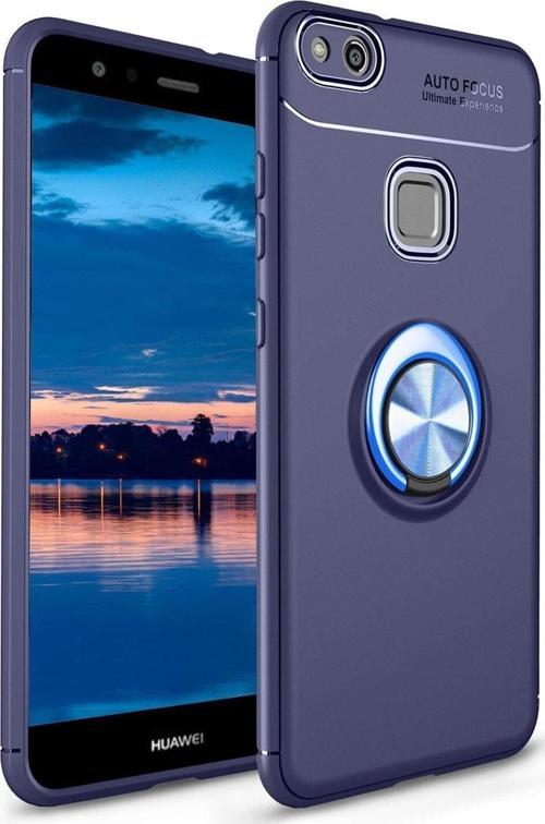 Huawei P10 Lite Kılıf Renkli Yüzüklü Manyetik Silikon Kapak Mavi - Mavi