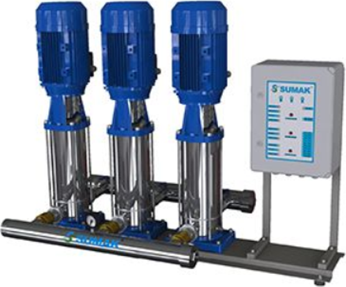 Sumak SHTPD8 C 400/12 Düşey Milli Kademeli Üç Pompalı Paslanmaz Çark ve Difüzörlü Hidrofor 14 KAT 72 DAİRE