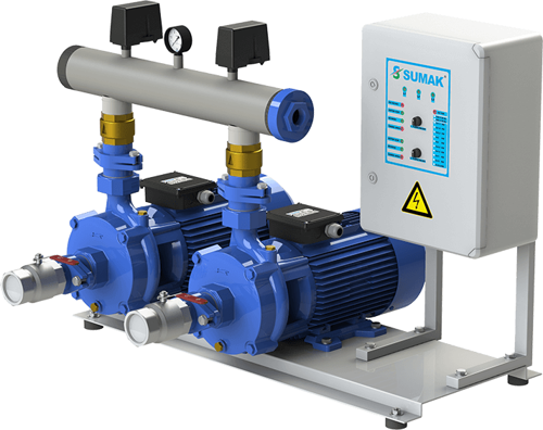 Sumak SMKTB 750 Emişli Çift Kademeli Hidrofor 8 Kat 90 Daire 380 Volt 7.5 Hp