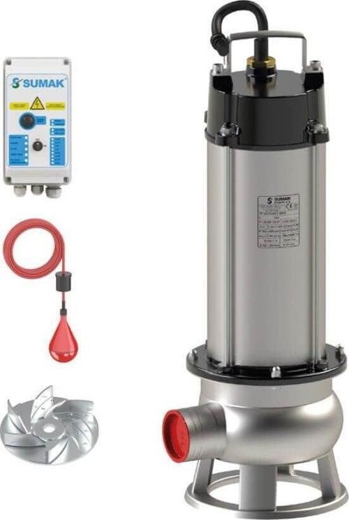 Sumak SDTV 30/2 İNOX Komple Paslanmaz Vortex Çarklı Foseptik Dalgıç Pompa 380 Volt 3 Hp 16.5 Mss