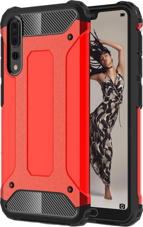 Huawei P20 Pro Kapak Çift Katmanlı Zırh Tank Kılıf - Kırmızı