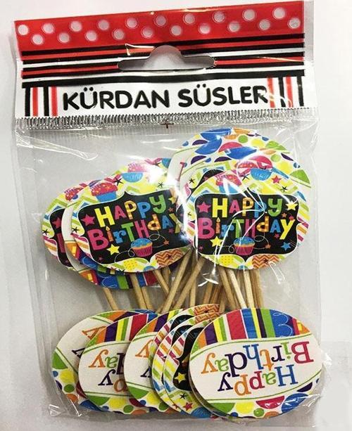 Parti Rengarenk Happy Birthday Parti Kürdan Süsü 20 Adet