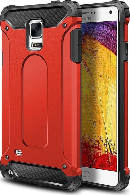 Samsung Galaxy Note 4 Kapak Çift Katmanlı Zırh Tank Kılıf - Kırmızı