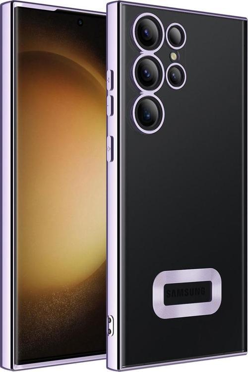 Samsung Galaxy S23 Ultra Yanları Renkli Lens Korumalı Logo Gösteren Luxury Silikon Kılıf - Lila