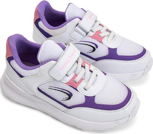 Çocuk Unisex Beyaz Lila Faylon Taban Cırtlı Çocuk Ayakkabı