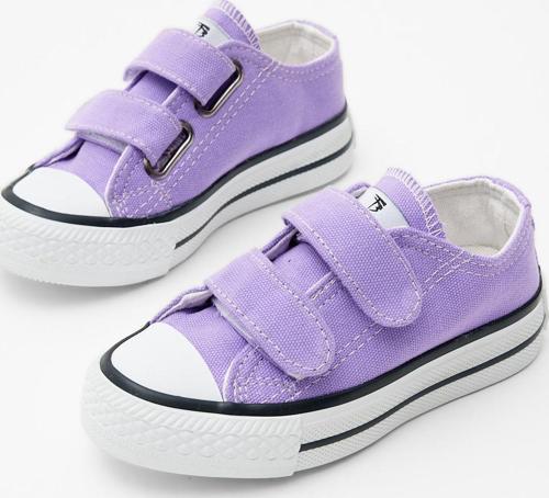 Çocuk Unisex Lila Kauçuk Taban Keten Cırtlı Spor Ayakkabı