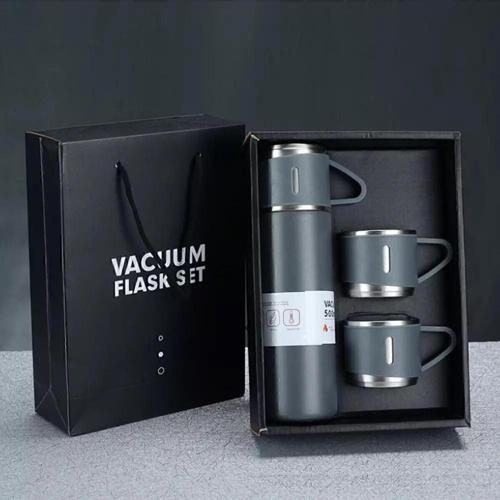Paslanmaz Çelik 3 Bardaklı Vakumlu Termos Set 500 Ml, 12 Saate Kadar Isı Koruma Termos