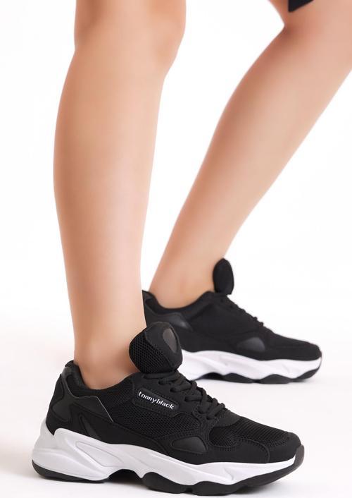 Unisex Siyah Beyaz Rahat Kalıp Yüksek Taban Bağcıklı Spor Ayakkabı
