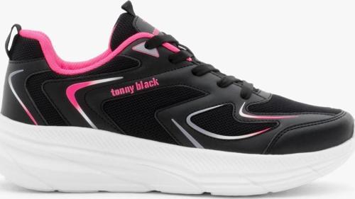 Unisex Siyah Fuşya Nefes Alabilen Kumaş Faylon Taban Bağcıklı Spor Ayakkabı