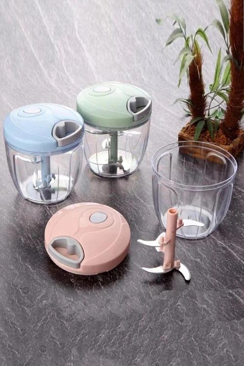 Pratik Ipli El Rondosu 5 Çelik Bıçaklı Büyük Boy Sebze Meyve Et Soğan Doğrayıcı Blender Rende Yeşil