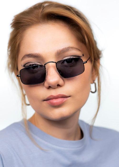 Ünisex Siyah Metal Güneş Gözlüğü (Dikdörtgen)