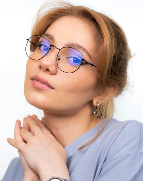 Ünisex Siyah Metal Mavi Işık Korumalı Ekran Gözlüğü ( Beşgen )