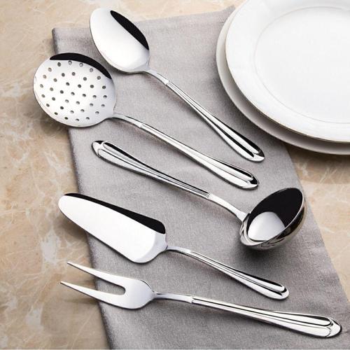 Saray 5 Parça Parlak Sade Servis Takımı Servis Seti Kepçe Kevgir Spatula Kaşık Çatal