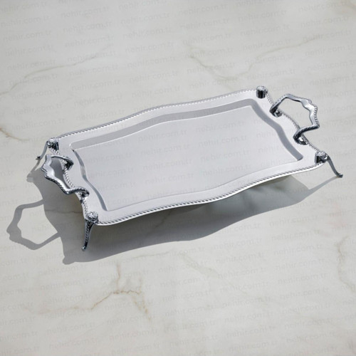 Zincir Ayaklı Sade Çay Tepsi - 47X31 Cm
