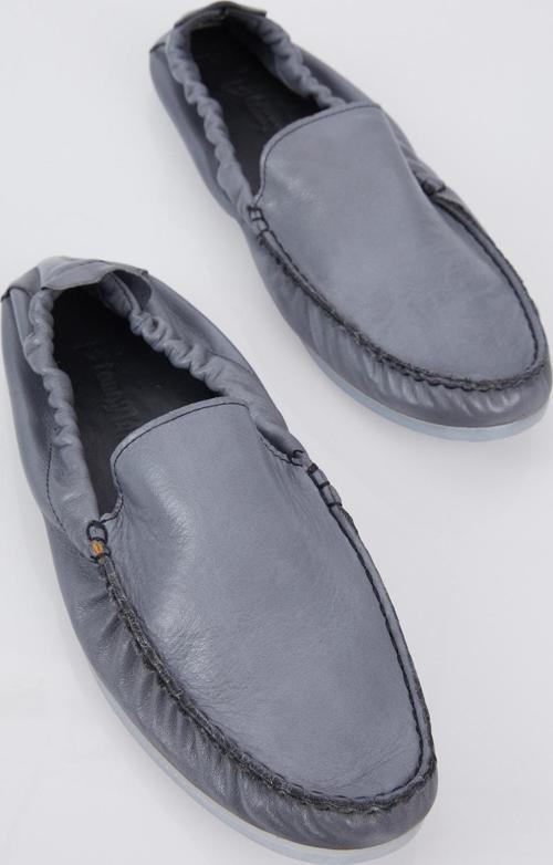 Erkek Gri Arkası Lastikli Rahat Kalıp Hakiki Deri Loafer