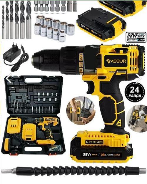 ASSUR ŞARZLI MATKAP 24 PARÇA ÇİFT AKÜ 58V 5 AMPER METAL ŞANZIMAN