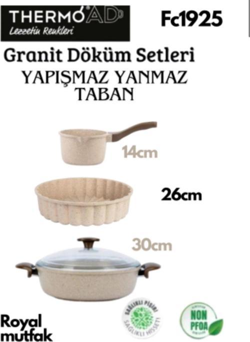 Döküm Granit Karnıyarık Tencere 30 Cm + Granit Tart Kalıbı Vizon 26Cm + Granit Sütlük-Sosluk