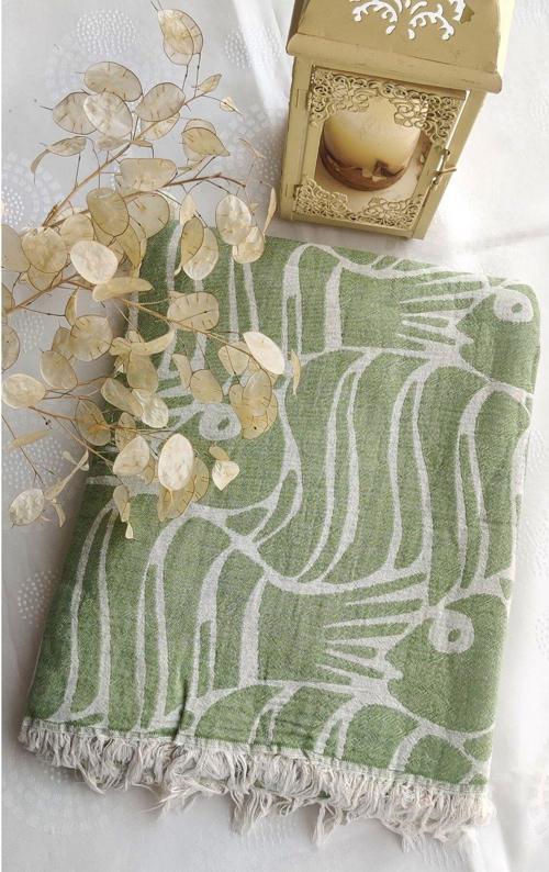 Jakarlı Balık Desenli Çift Kişilik Organik Pamuk Pike 185X230Cm (Oeko-Tex® Standard 100 Sertifikalı)