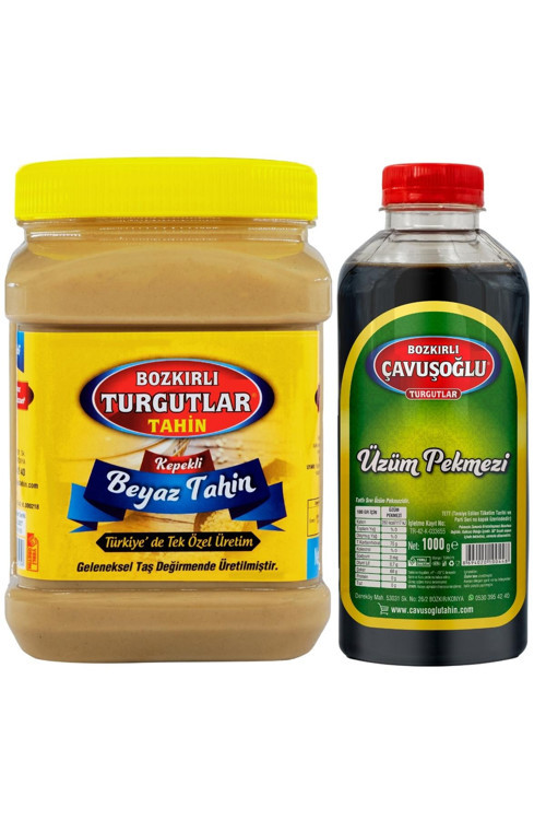 Beyaz Tek Kavrulmuş Özel Üretim Kepekli Bozkır Tahini 930G + Üzüm Pekmezi 1000G