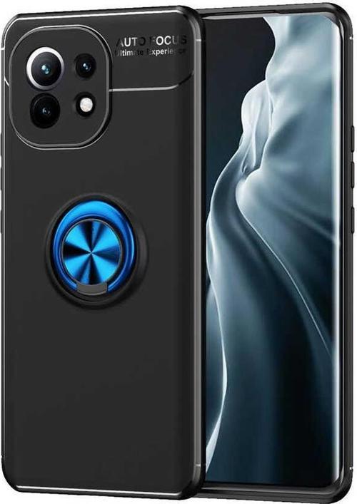 Xiaomi Mi 11 Kılıf Renkli Yüzüklü Manyetik Silikon Kapak Siyah - Mavi