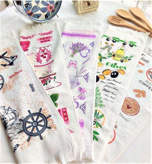 Bukle Kadifemsi Dokulu 40X60 Cm Baskılı Saçaklı Mutfak Havlusu El Bezi (5'Li Set)