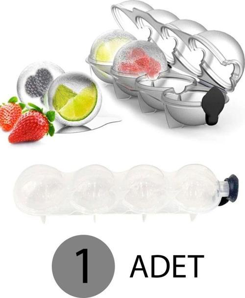 4'Lü Küre Buz Topu Kalıbı - Yuvarlak Içecek Buz Topu Dondurucu Buzluk Saklama Ve Sunum Kabı - 1 Adet